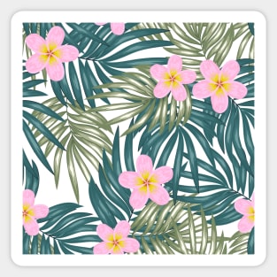 Tropical Leaves & Pink Flowers, Sticker